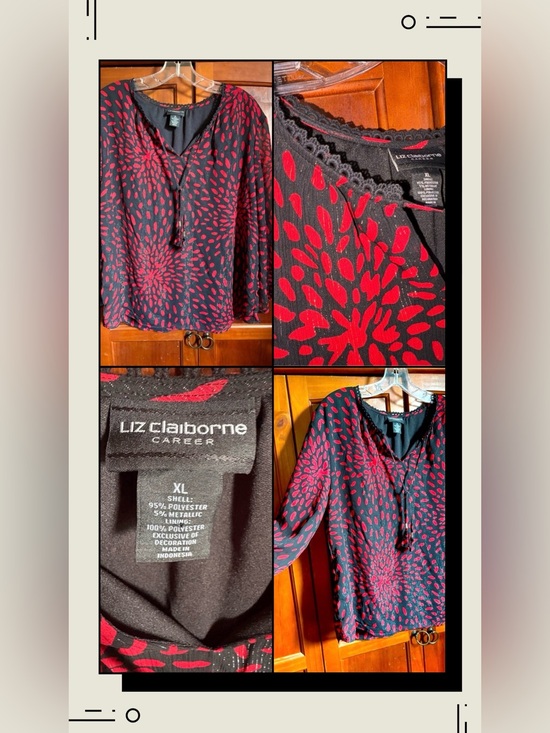 Liz Claiborne Tops - Liz Claiborne Black and Red Patterned Blouse #1452
